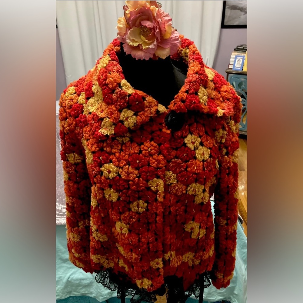 Vintage Elliott Lauren - Bright abstract textured wool cropped jacket, 6.